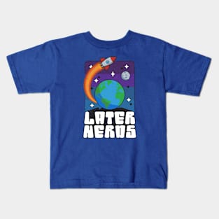 Space Rocket Funny Cartoon Sci Fi Later Nerds Kids T-Shirt